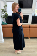 Modern Maritime Shift Maxi Dress in Black