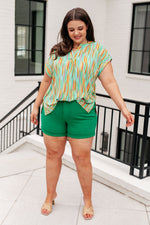 Lizzy Cap Sleeve Top in Lime and Emerald Multi Stripe
