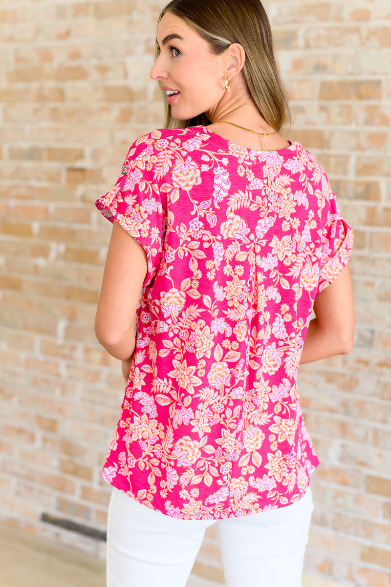 Lizzy Cap Sleeve Top in Pink and Peach Floral