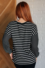 Super Clever Patchwork Striped Top in Black